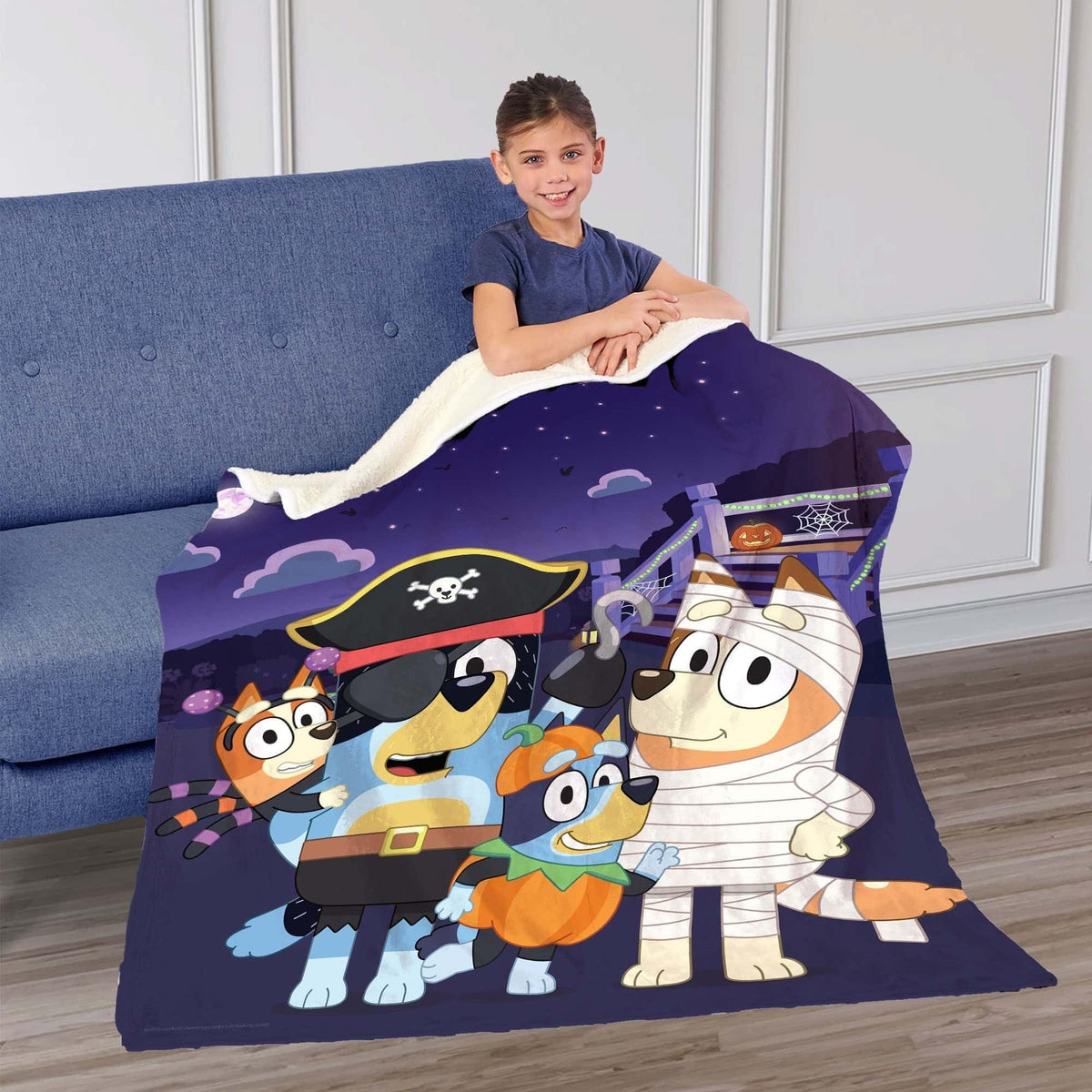 Northwest Bluey Silk Touch Sherpa Throw Blanket, 50" x 60", Family Halloween