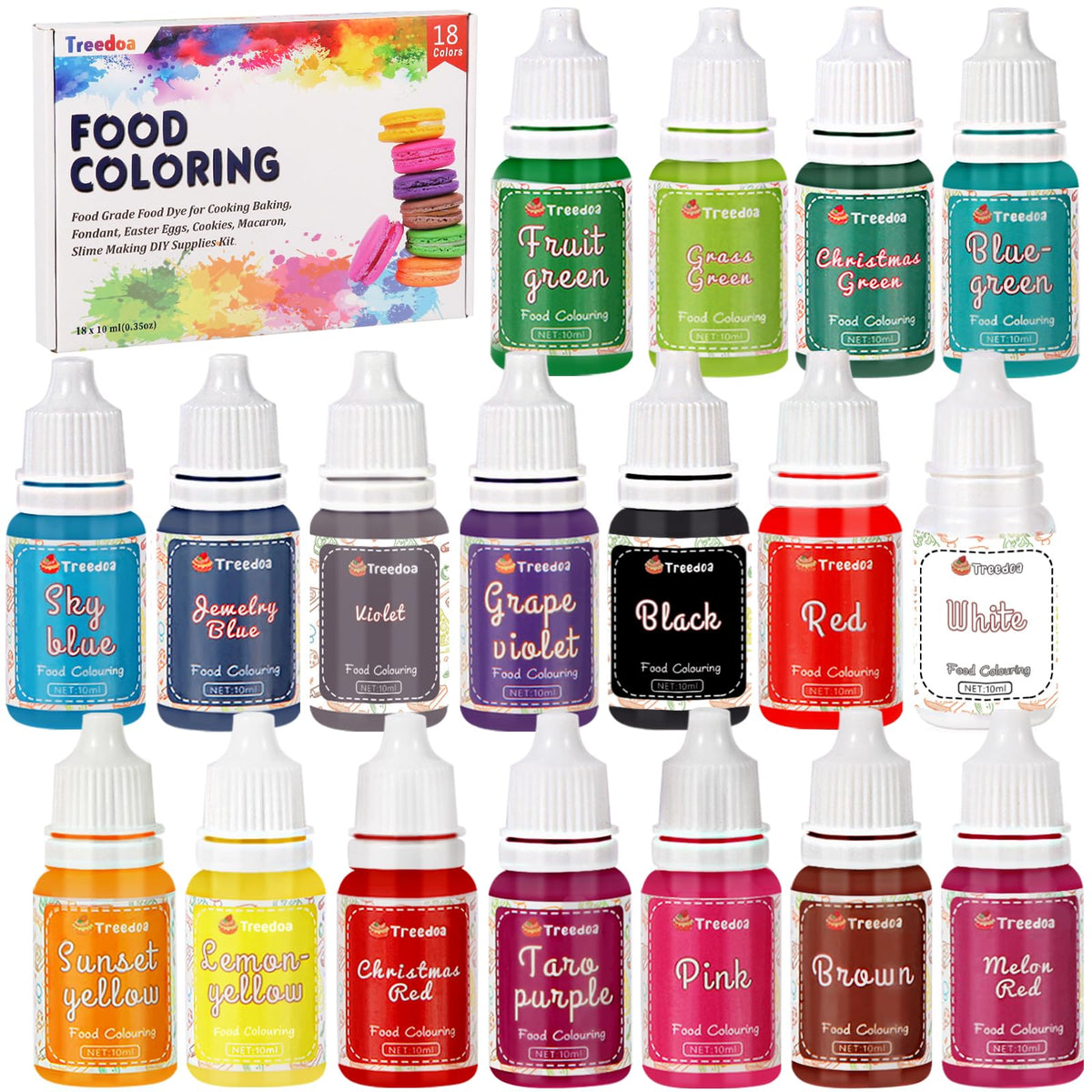 Food Colouring Liquid Set, 18 Colours x 10 ml Food Colours, Highly Concentrated Food Dye for Cake Baking, Biscuits, Macaron, Cake Decoration, Easter Egg, Fondant, Dough, DIY Slime, Soap, Baking 🍁 All In One Marketplace Canada