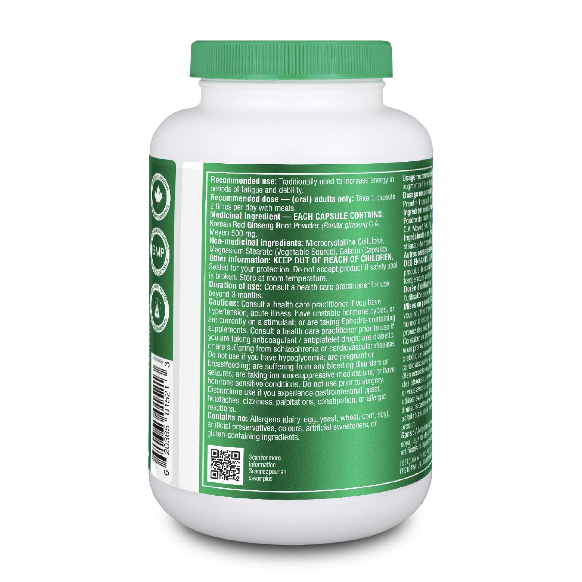 Organika Canadian-Made Korean Red Ginseng - 6 Year Old Roots, Energy Support, Stress Support, Warming Effect- 200caps Organika