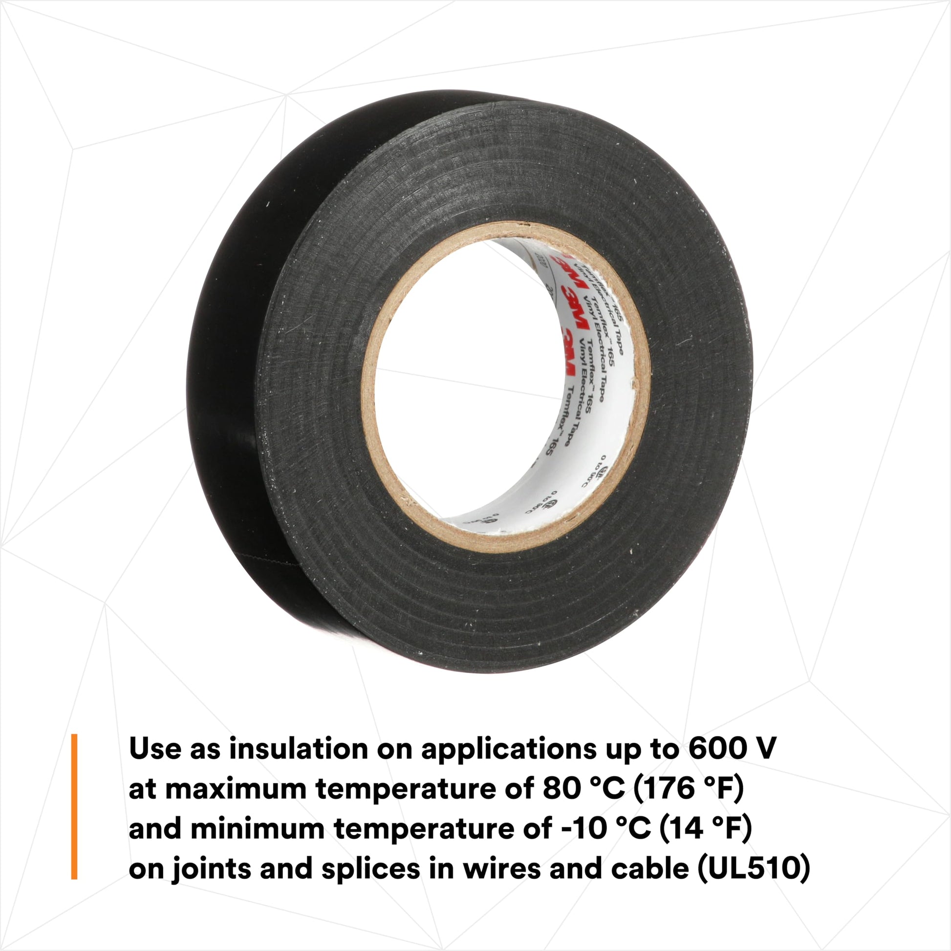 3M Temflex 165, Vinyl Colour Coding Electrical Tape, Black, 3/4in x 60ft, 10 Rolls 3M
