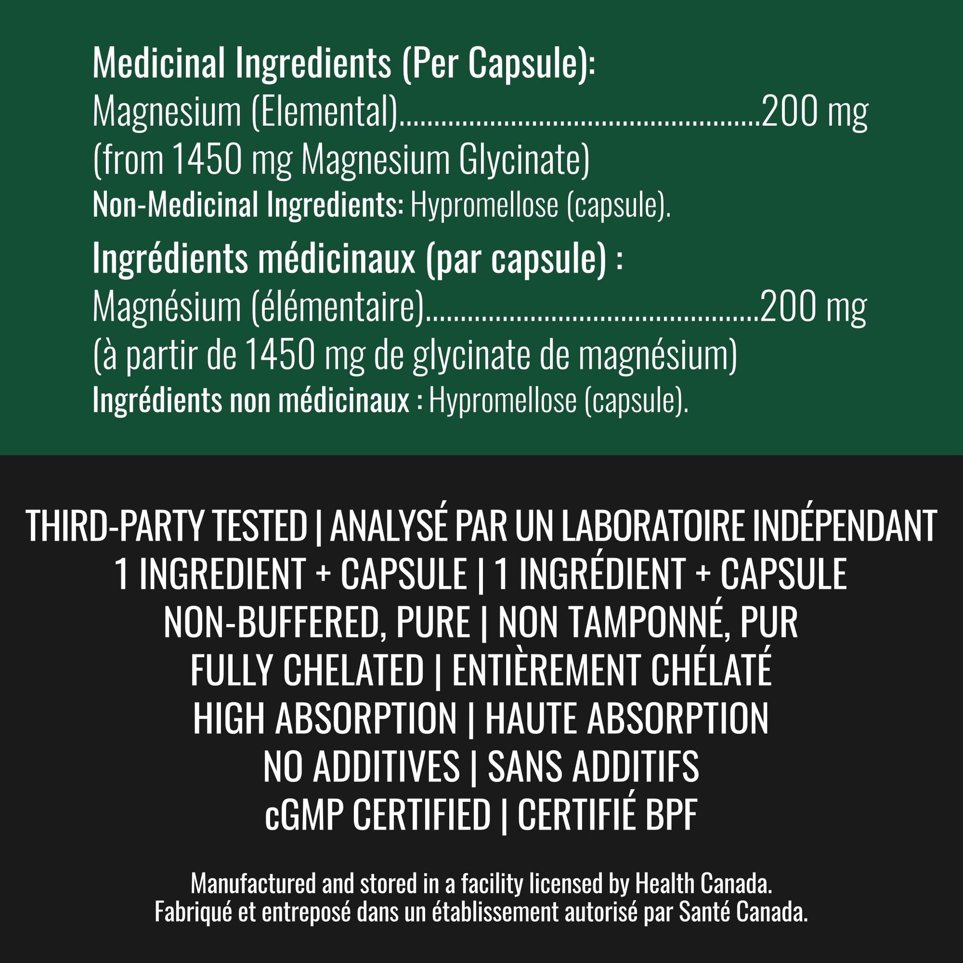 Magnesium Glycinate 200 mg Capsules (Elemental) from Non-Buffered Fully Chelated 100% Magnesium Bisglycinate - 62 Max-Capacity High-Absorption Capsules - Made in Canada - Nutritionn - Available at All In One Marketplace Canada