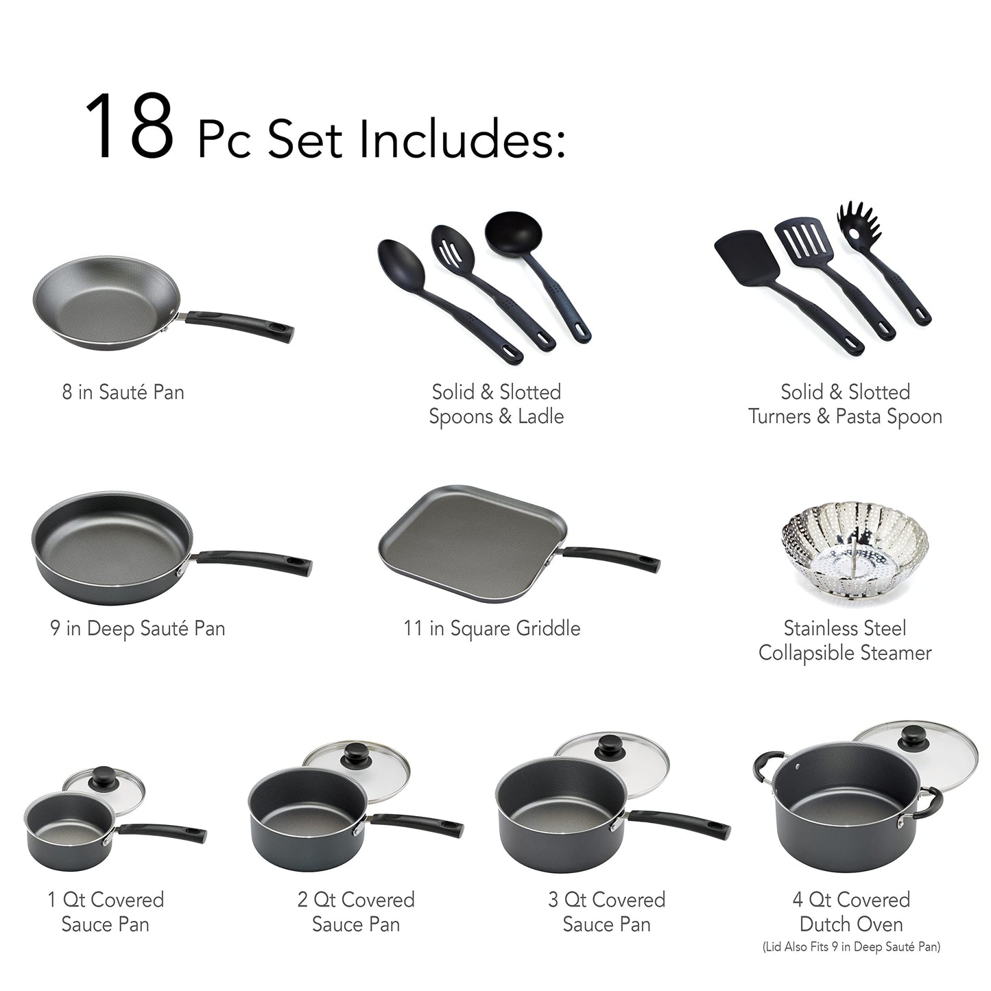 Tramontina PrimaWare 18-Piece Nonstick Cookware Set, Gray Tramontina