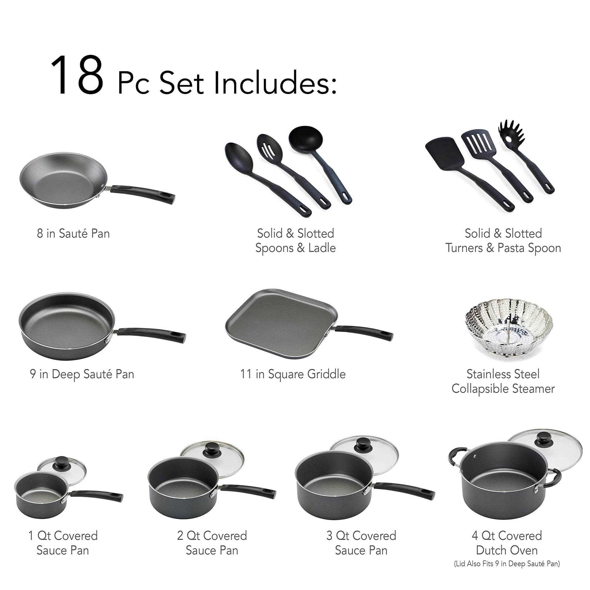 Tramontina PrimaWare 18-Piece Nonstick Cookware Set, Gray Tramontina