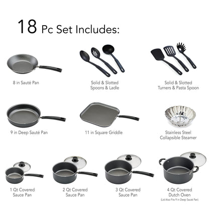 Tramontina PrimaWare 18-Piece Nonstick Cookware Set, Gray Tramontina
