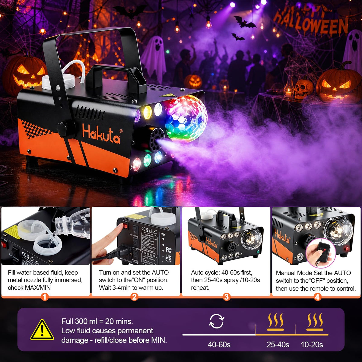 HAKUTA 800W Fog Machine with Disco Ball & RGB LED Lights, 3000 CFM 🍁 All In One Marketplace Canada