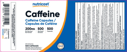 Nutricost Caffeine Pills (200mg) 500 Capsules - Available at All In One Marketplace Canada