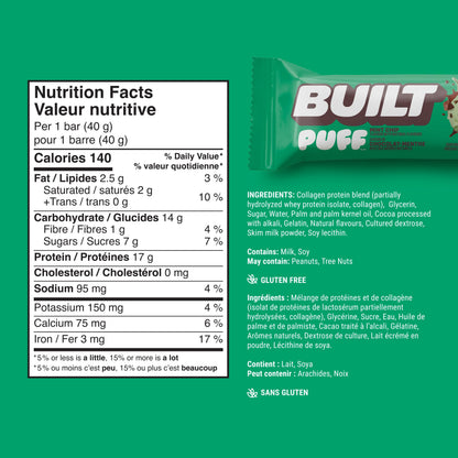 BUILT Puff Protein Bars, Mint Chip, 17g Protein - 12 Count 🍁 All In One Marketplace Canada
