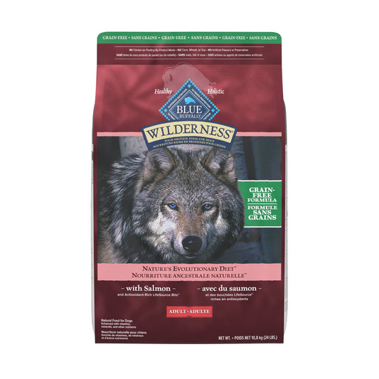Blue Buffalo Wilderness with Salmon High Protein Grain Free Dry Dog Food for Adult Dogs, 34% Protein, Supports Immunity with Antioxidant-Rich LifeSource Bits 10.8 Kg/24lbs Bag 🍁 All In One Marketplace Canada
