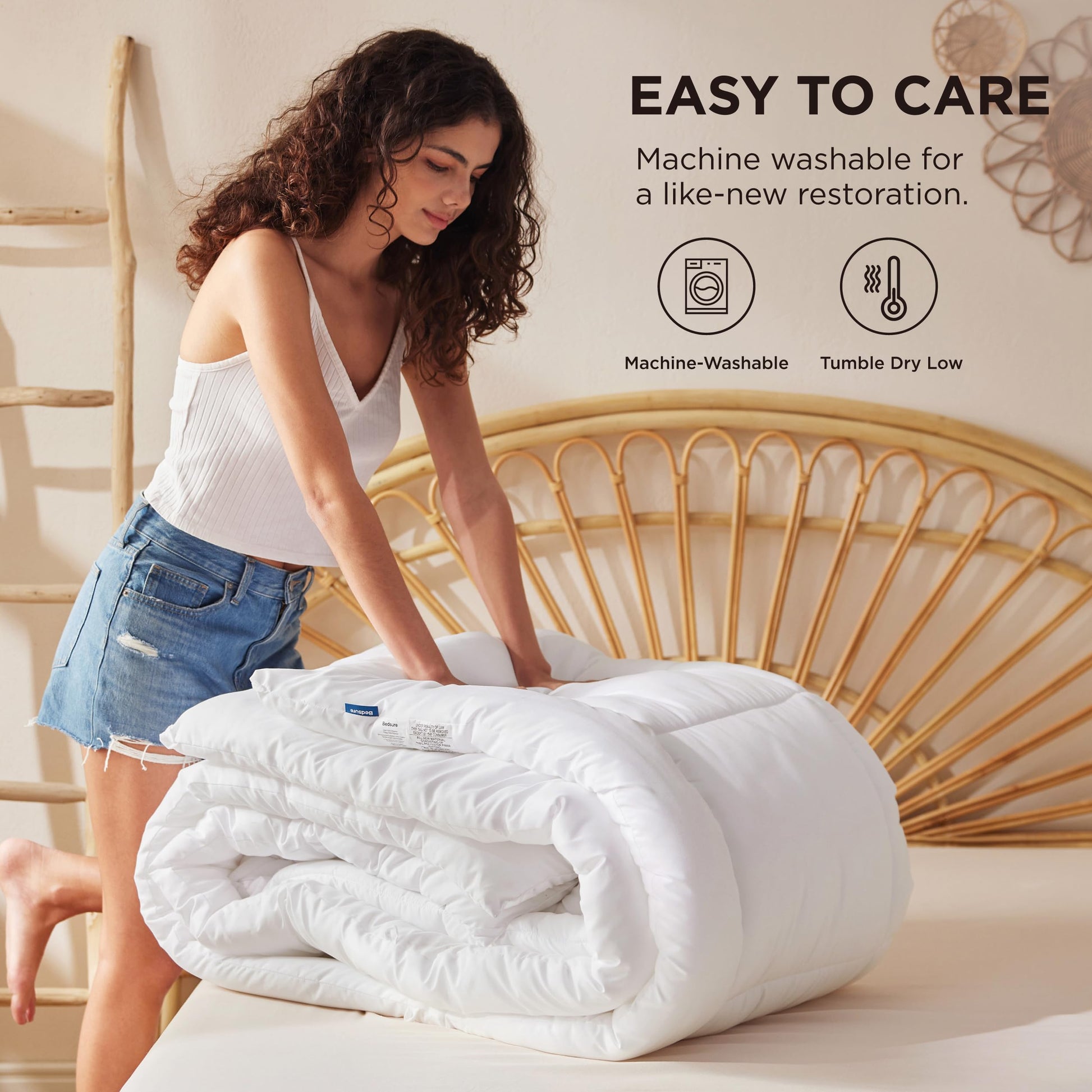 Bedsure White Duvet Insert Queen - Quilted Comforters Queen Size, All Season Duvet, GentleSoft Down Alternative Bedding, with 8 Tabs, Gifts for Women/Men, White, Queen 88 x 88 Inches - Available at All In One Marketplace Canada