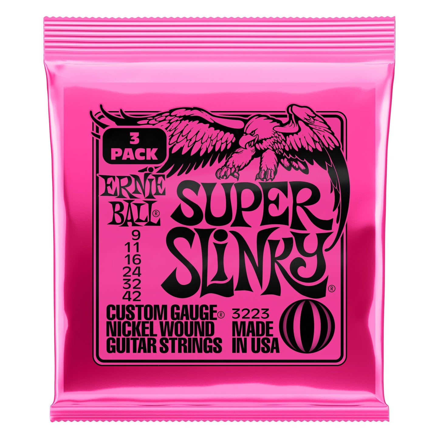 Ernie Ball Super-Slinky-Nickel-Wound-Electric-Guitar-Strings-3-pack, Calibre 9-42 (P03223)