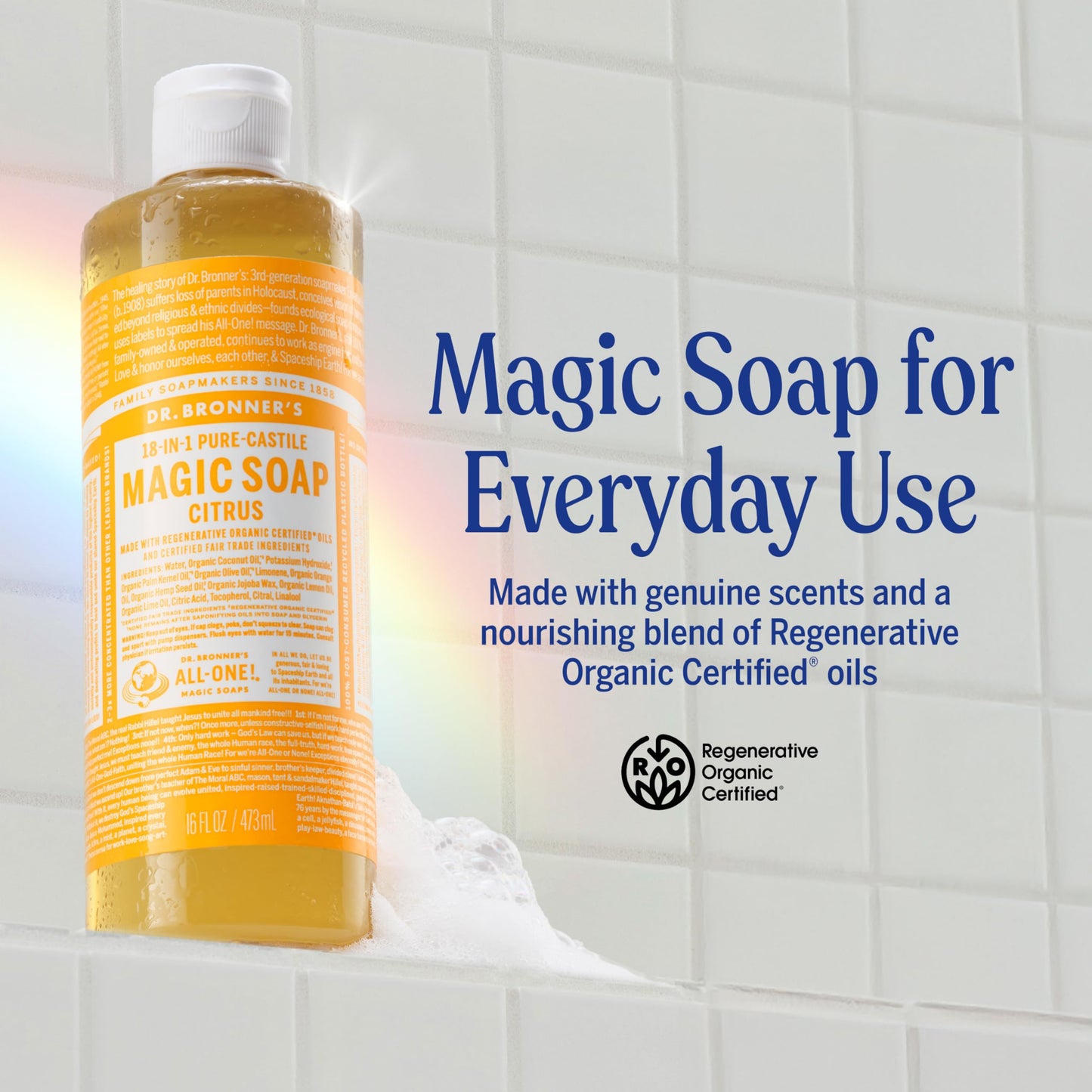 Dr. Bronner’s - Pure-Castile Liquid Soap (Citrus, 946 mL) - Made with Organic Oils, 18-in-1 Uses: Face, Body, Hair, Laundry, Pets and Dishes, Concentrated, Vegan, Non-GMO - Available at All In One Marketplace Canada