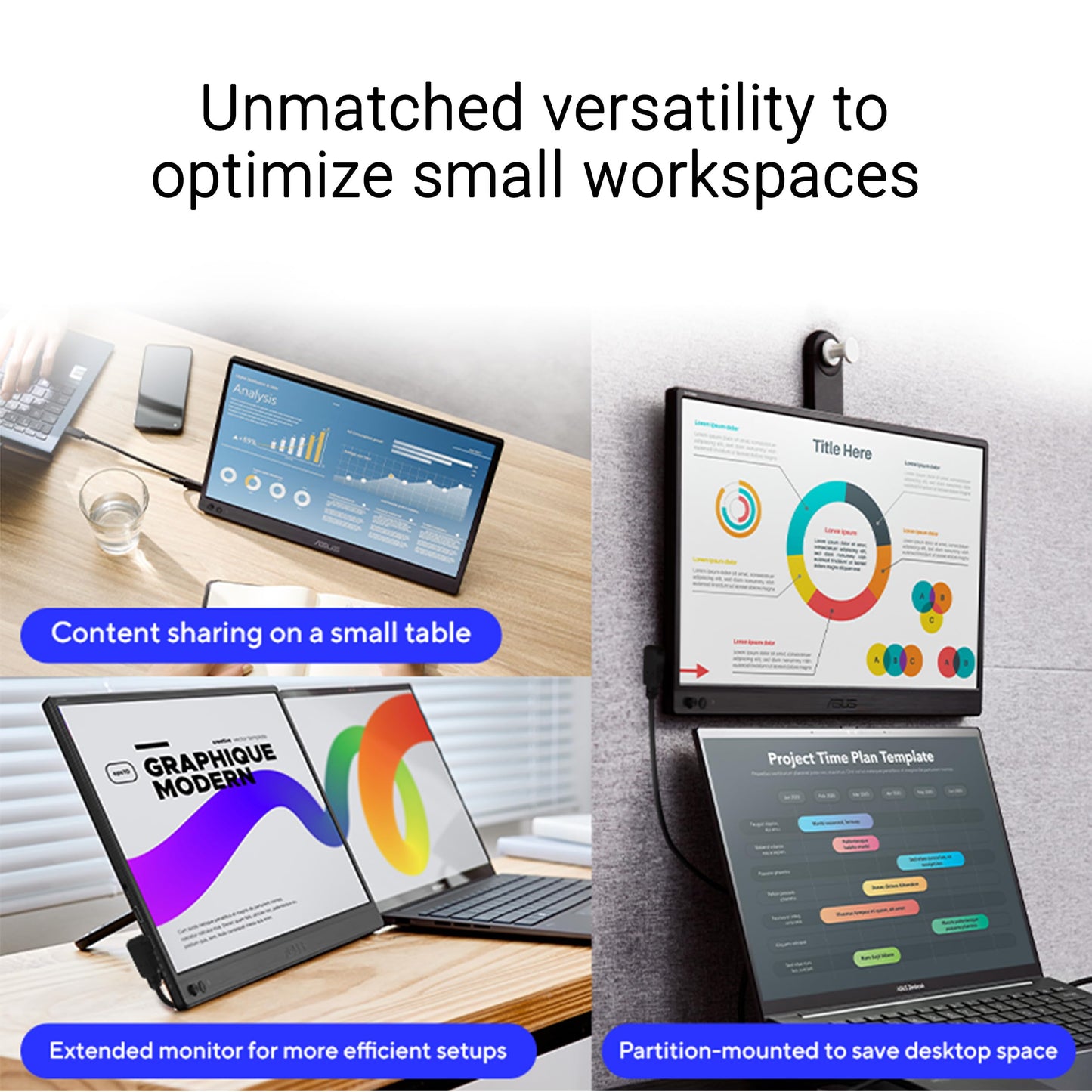 ASUS ZenScreen 15.6” Portable Monitor for Laptop (MB169CK) - Dual USB-C, Mini-HDMI, Plug & Play External Screen for Travel Dual Setup, Full HD, IPS, Anti-Glare Surface, 360° Kickstand, 3yr Warranty Asus