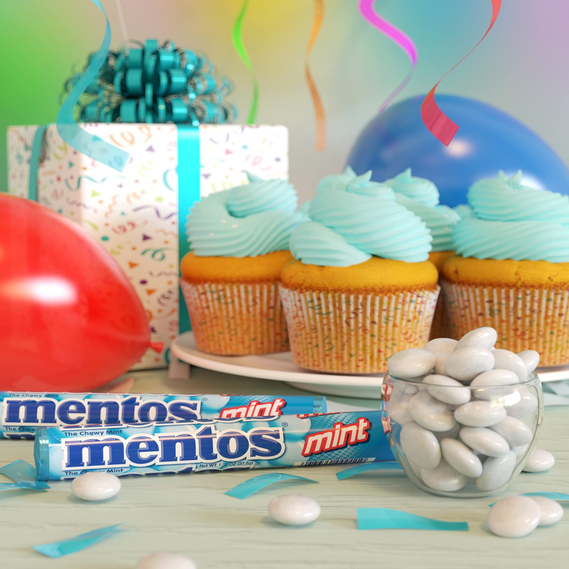 Mentos Chewy Mints, Mint - Pack of 20 Rolls (280 Pieces), 37g per roll - Available at All In One Marketplace Canada