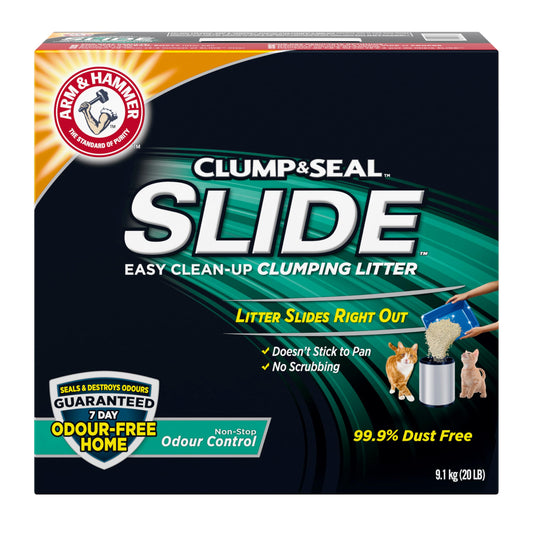 ARM & HAMMER Cat Litter, Clump & Seal Slide, Non-Stop Odour Control, 7 Days of Odour Control, Dust Free, Clumping Clay Litter, 9.1kg (Pack of 1)