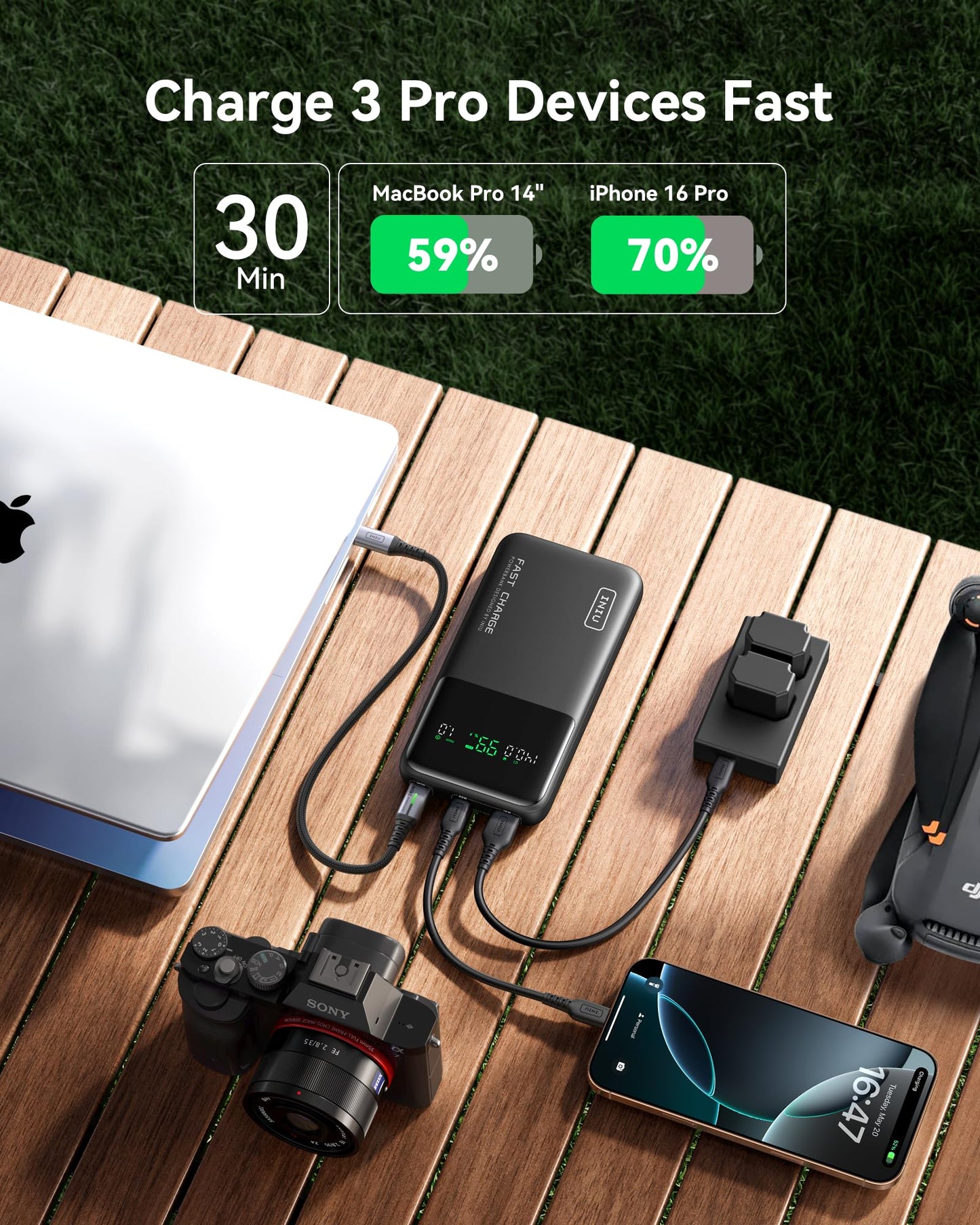 INIU 140W Laptop Power Bank, Flight-Safe 27000mAh High Capacity Portable Charger with USB C Cable, Digital Display Phone Charger, 3 Ports Travel External Battery Pack for MacBook iPad Steam Deck etc