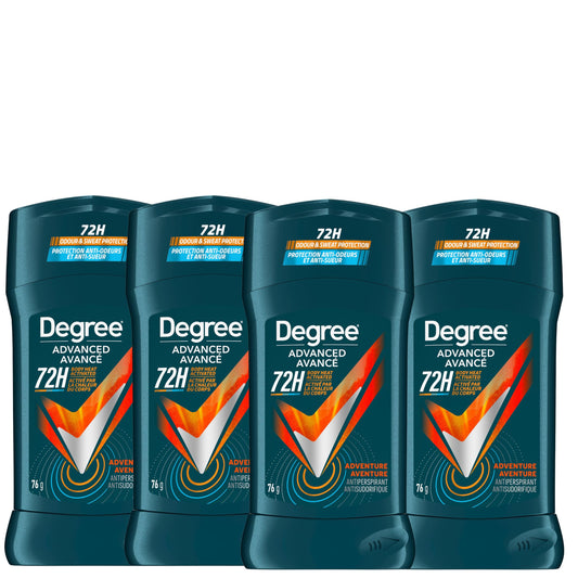 Degree Men Antiperspirant Deodorant for 72-Hour Sweat and Odour Protection, Adventure, 76g (Pack of 4) - Available at All In One Marketplace Canada