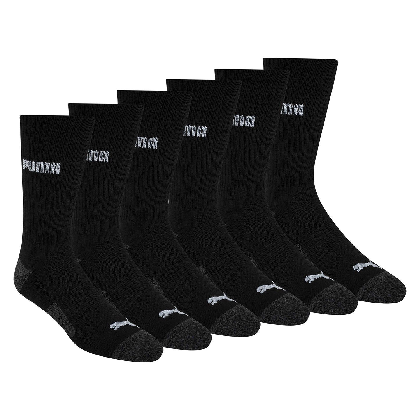 PUMA mens 6 Pack Crew Socks, Black/Grey Logo, 10-13 🍁 All In One Marketplace Canada