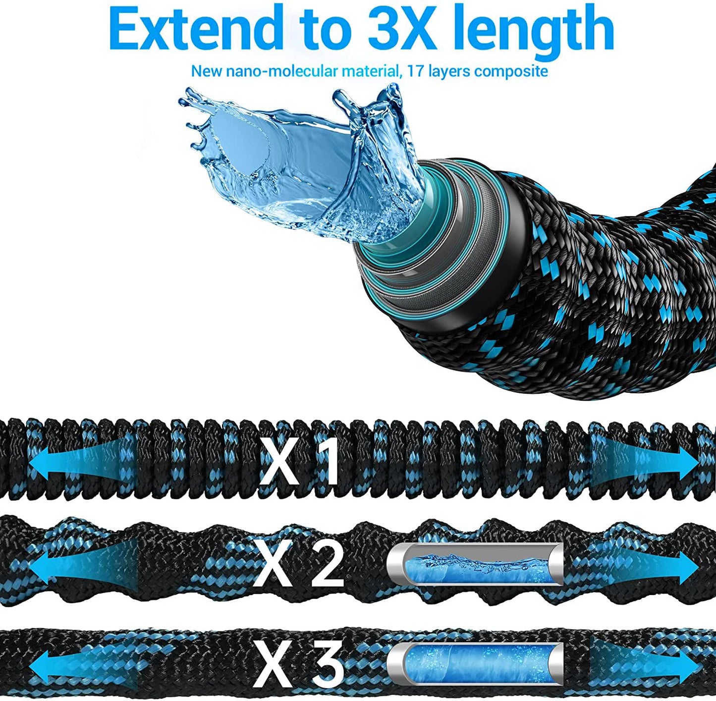 200 ft Expandable Garden Hose with 10 Spray Nozzle - Heavy Duty Superior Strength 3750D - 4 -Layer Latex Core - Expanding Water Hoses - Extra Strong Brass Connectors/Storage Bag