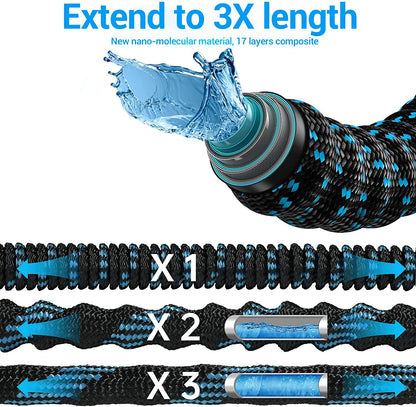 200 ft Expandable Garden Hose with 10 Spray Nozzle - Heavy Duty Superior Strength 3750D - 4 -Layer Latex Core - Expanding Water Hoses - Extra Strong Brass Connectors/Storage Bag