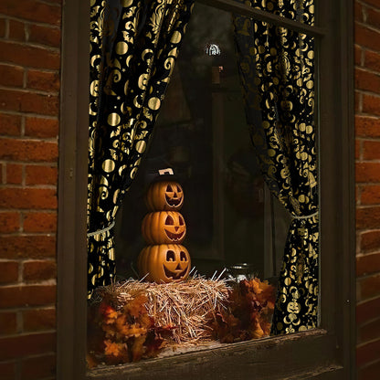 Rideaux d'Halloween NICETOWN, 84 pouces de long, rideaux transparents effrayants avec motifs de crânes, décorations de fête avec squelettes et citrouilles, habillage de fenêtre pour intérieur et extérieur, design à œillets, L52 x H84, noir, 2 panneaux