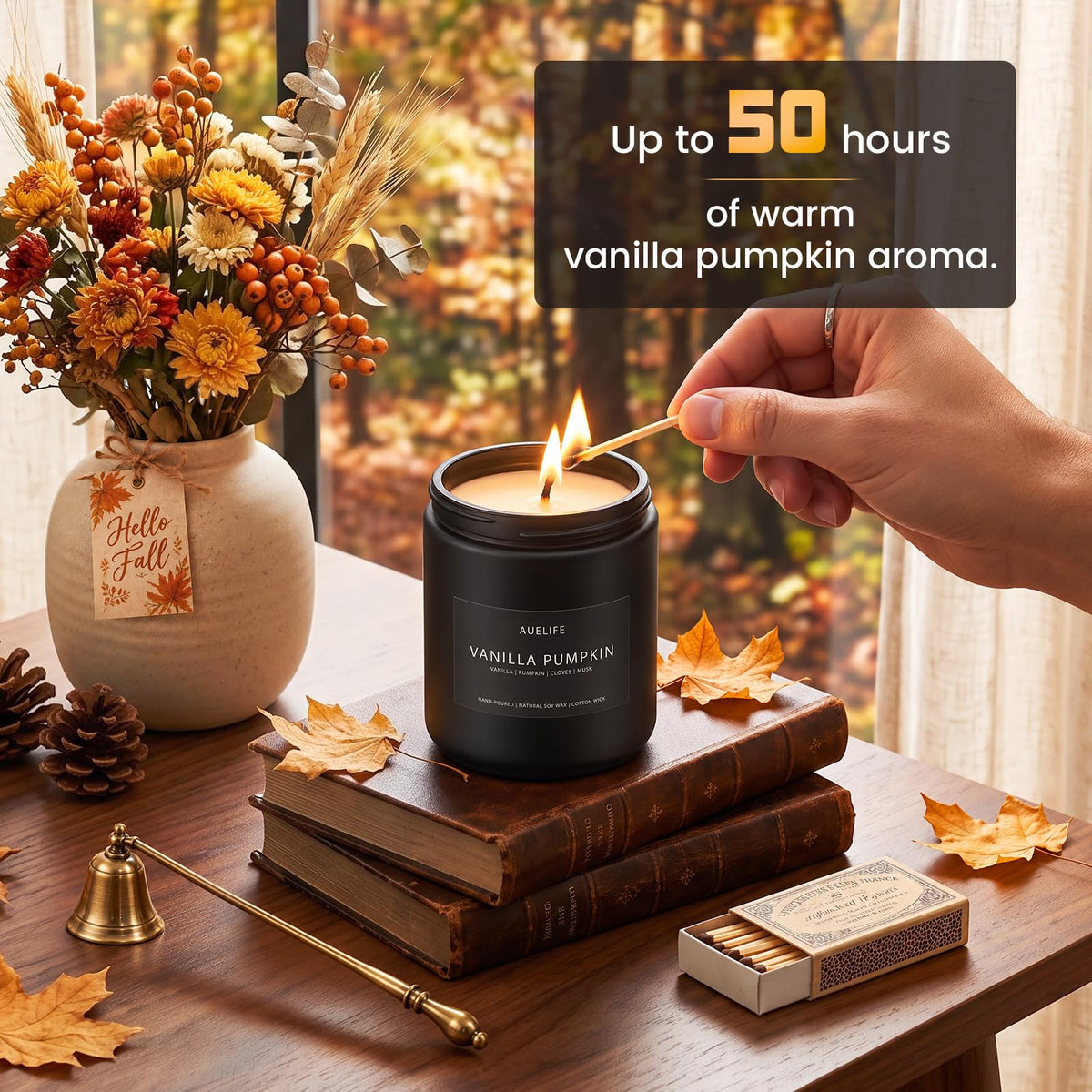 Auelife Fall Candle, Vanilla Pumpkin Scented for Home, Soy Wax 🍁 All In One Marketplace Canada