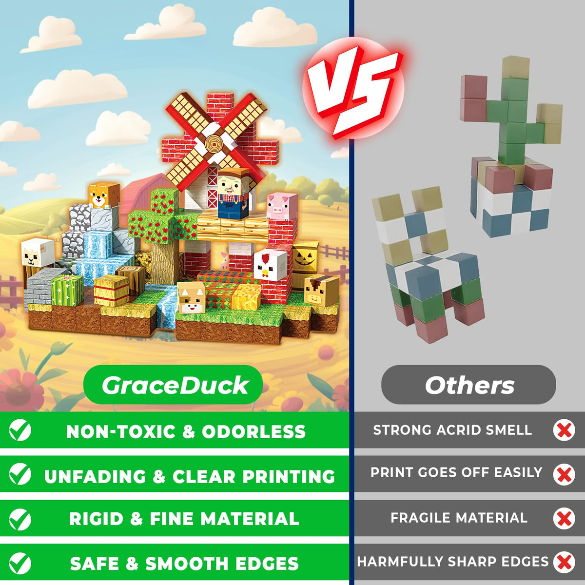 GraceDuck Magnetic Blocks 150 PCS Build Farm Animal Homes, Magnetic Building Cubes Montessori Toys for Toddler Christmas Birthday Gifts, STEM Sensory Toys for 3 4 5 6 7 8 9 10 Year Old Boys Girls 🍁 All In One Marketplace Canada