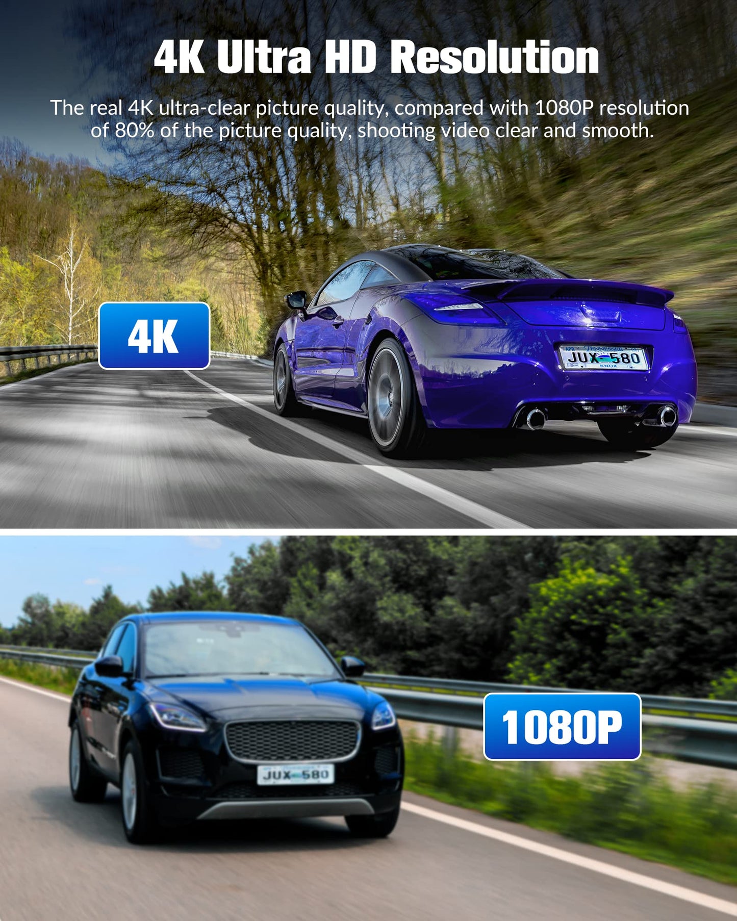 Dash Camera for Cars, 4K Dash Cam Front and Rear, Triple Car Camera with 32GB Card,Built-in IR Night Vision,2.0'' IPS Screen,170°Wide Angle,WDR,HDR,G-Sensor,24H Parking Mode, Loop Recording