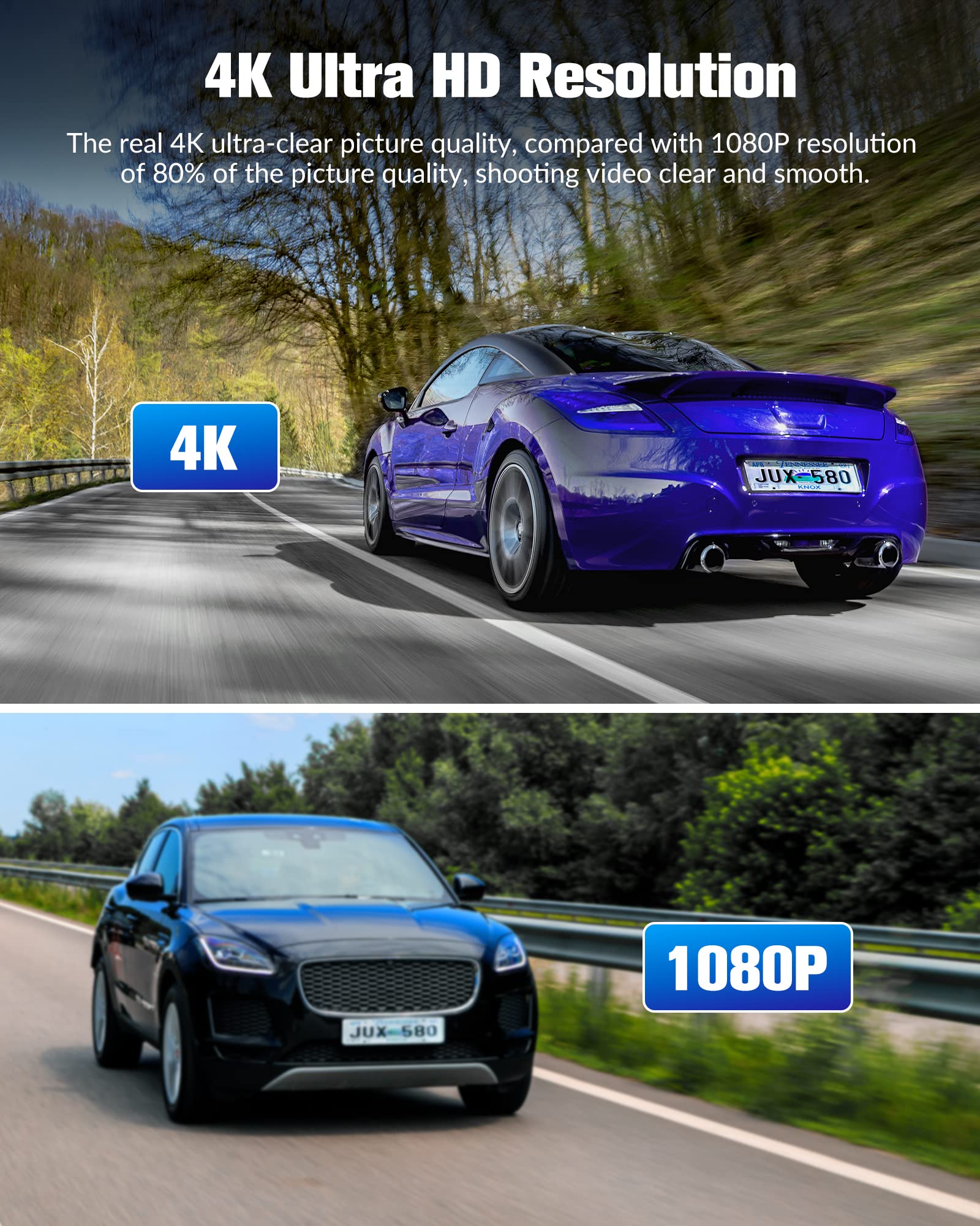 Dash Camera for Cars, 4K Dash Cam Front and Rear, Triple Car Camera with 32GB Card,Built-in IR Night Vision,2.0'' IPS Screen,170°Wide Angle,WDR,HDR,G-Sensor,24H Parking Mode, Loop Recording