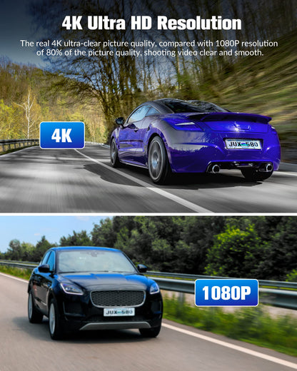 Dash Camera for Cars, 4K Dash Cam Front and Rear, Triple Car Camera with 32GB Card,Built-in IR Night Vision,2.0'' IPS Screen,170°Wide Angle,WDR,HDR,G-Sensor,24H Parking Mode, Loop Recording