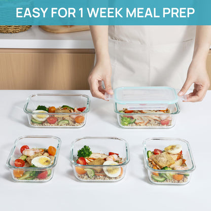 Vtopmart 8 Pack Glass Container Food Storage, Meal Prep Containers with Airtight Lids for Leftover, On-the-go, Safe for Microwave, Oven, Freezer and Dishwasher, Grey