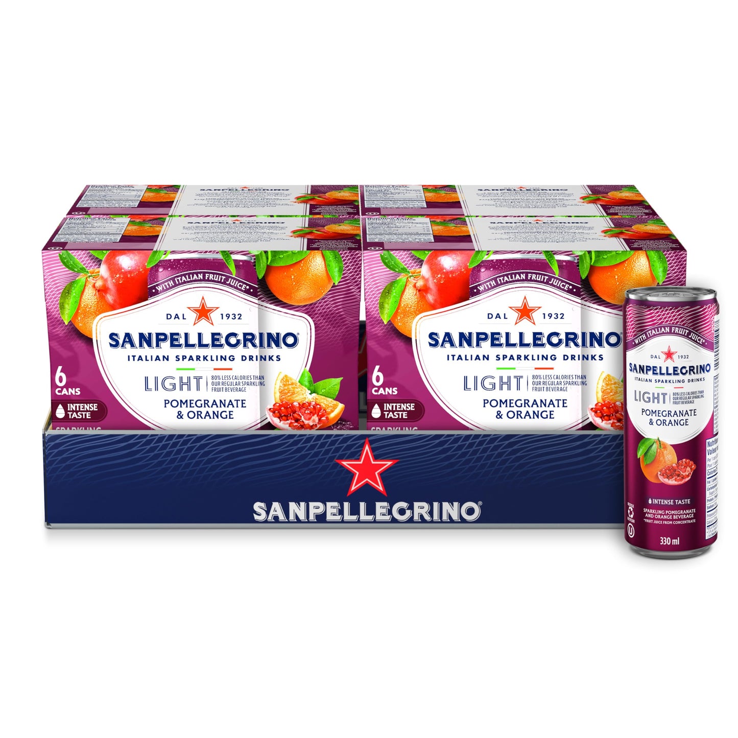 San Pellegrino Light Pomegranate & Orange, Sparkling Beverage, 24 x 330ml San Pellegrino