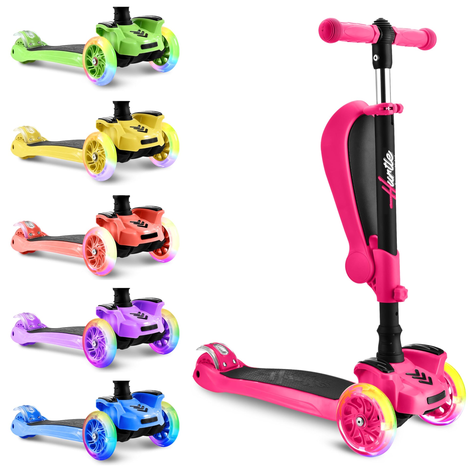 Hurtle - 3 Wheel Foldable Kick Scooter for Kids & Toddlers (Pink CA) Hurtle
