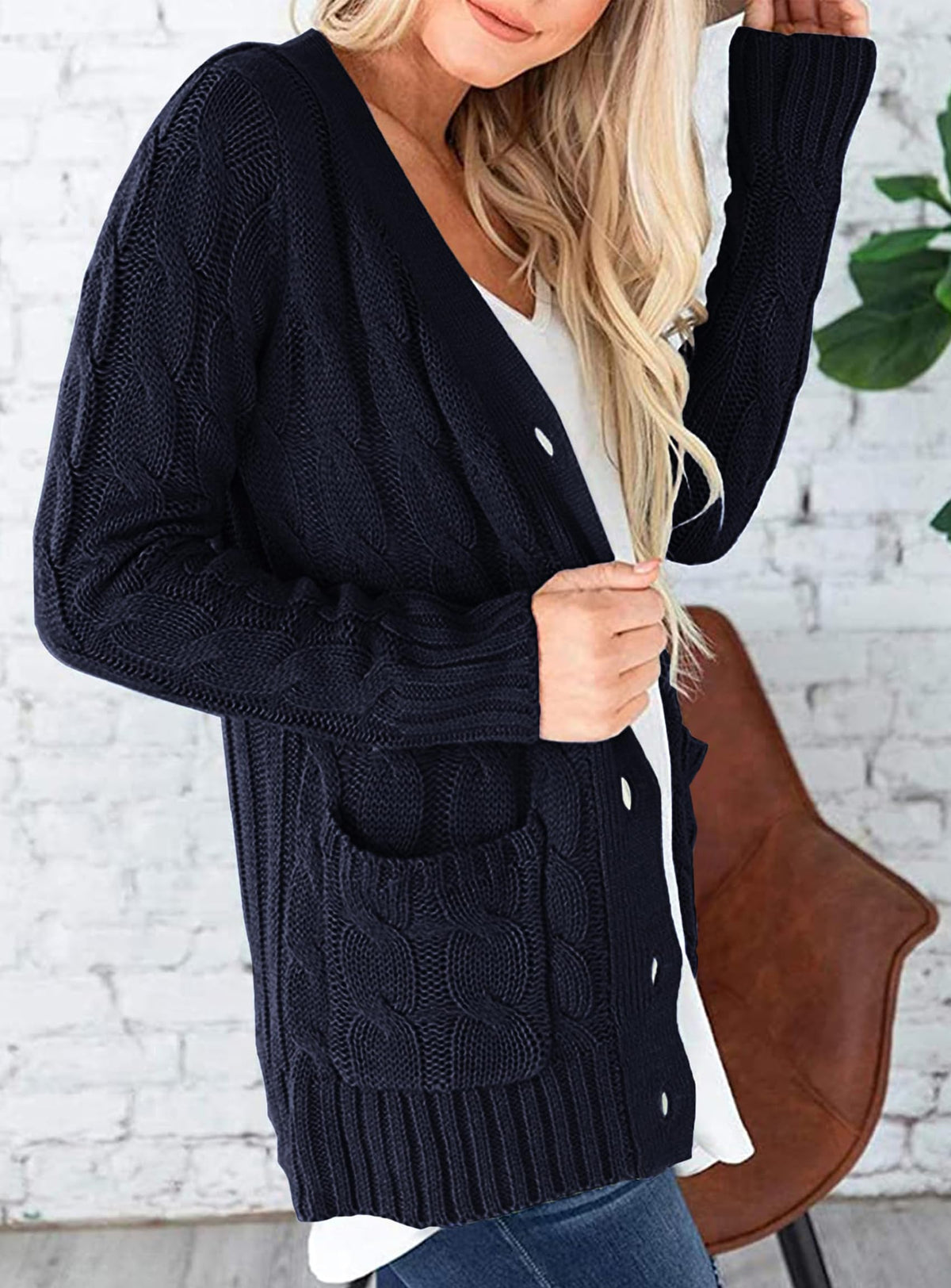 PRETTYGARDEN Women's Cable Knit Cardigan Sweaters Fall(Navy,L) 🍁 All In One Marketplace Canada