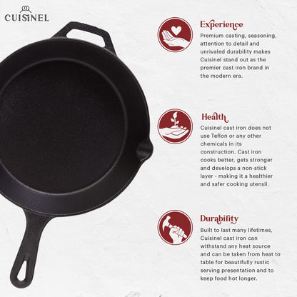 Cast Iron Skillet Set - 8" + 10" + 12"-Inch Pre-Seasoned Frying Pans + Silicone Handle Grip Covers - Indoor/Outdoor, Oven, Grill, Stovetop, BBQ, Fire and Induction Safe Kitchen and Camping Cookware Cuisinel