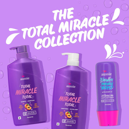 Aussie Total Miracle 3-Piece Set: Shampoo 778 mL, Conditioner 778 mL, 3 Minute Miracle Deep Conditioner Hair Treatment 236 mL, Infused with Apricot and Australian Macadamia Oil, 1.79 L Total - Available at All In One Marketplace Canada