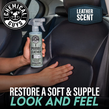 Chemical Guys Sprayable Leather Cleaner and Conditioner in One for Car Interiors, Apparel, and More (Works on Natural, Synthetic, Pleather, and More) Leather Scent, 473 ml Chemical Guys