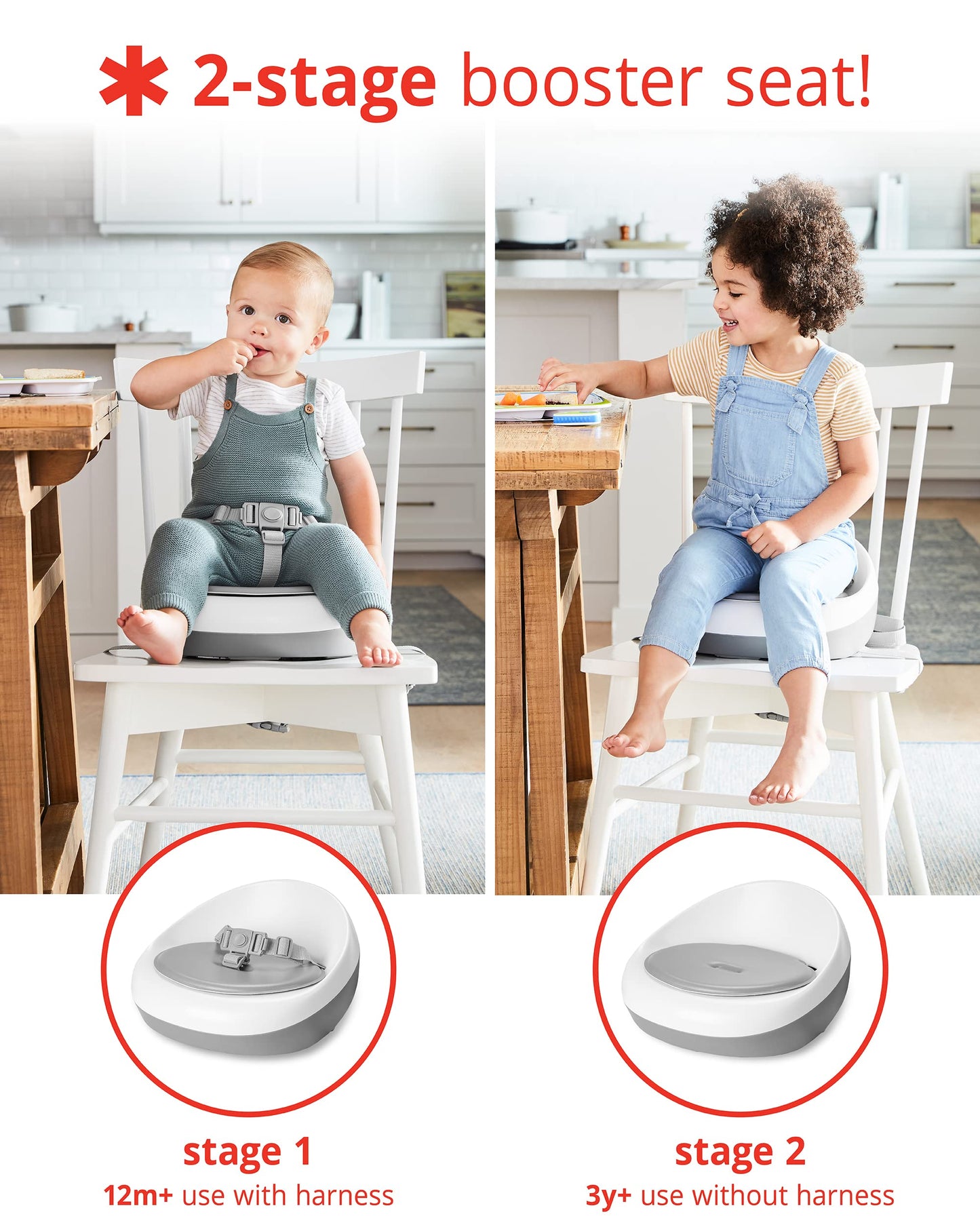 Skip Hop Booster Seat for Dining Table, Sleek Seat Booster, Grey/White Skip Hop