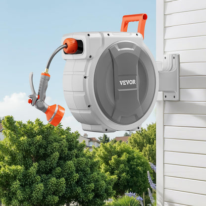 VEVOR Retractable Garden Hose Reel, 1/2 Inch x 84 ft Wall Mounted Hose Reel, Heavy Duty Garden Hose Reel with 9 Patterns Nozzle, Any Length Lock, Upgraded Slow Return System and 180°Swivel Bracket VEVOR