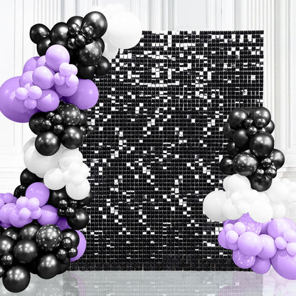 Toile de fond scintillante noire 6 pi x 4 pi, mur à sequins pour photo de fête, décoration pour anniversaire, Halloween et fiançailles