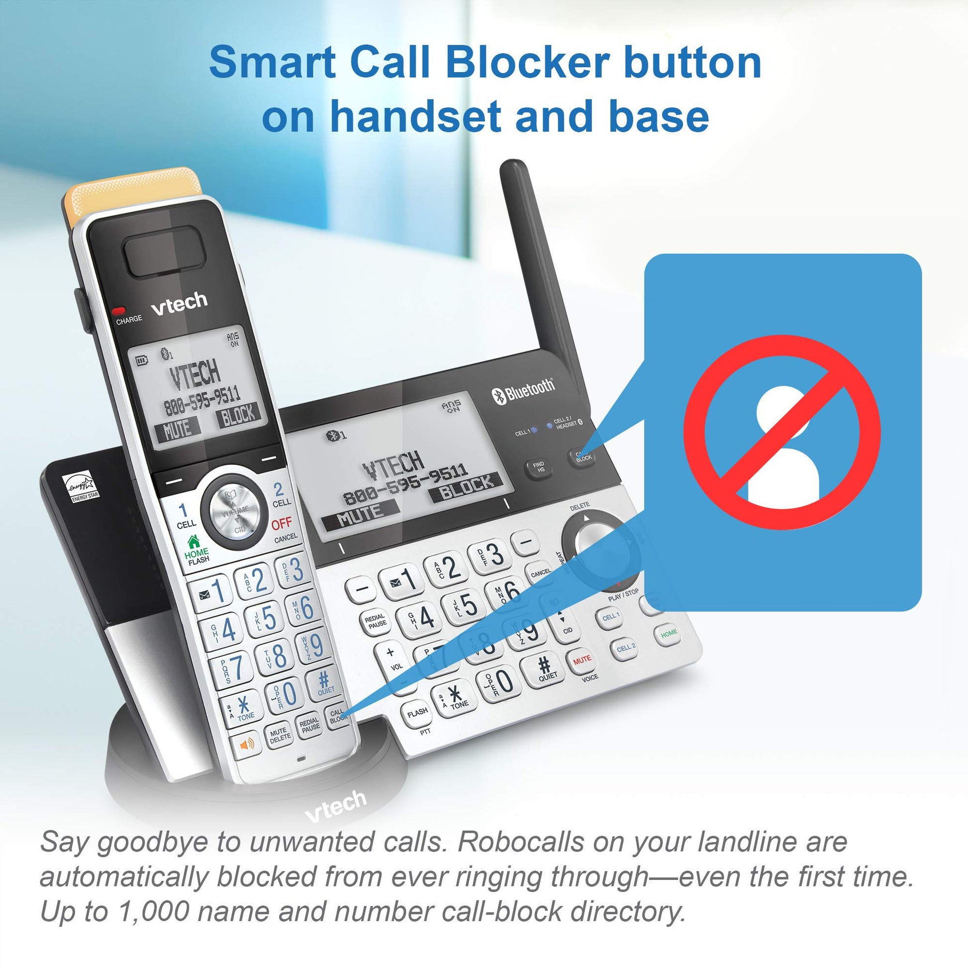 VTech IS8151-5 Answering System with 5 Handsets, Connect to Cell and Super Long Range (IS8151-5S) VTech