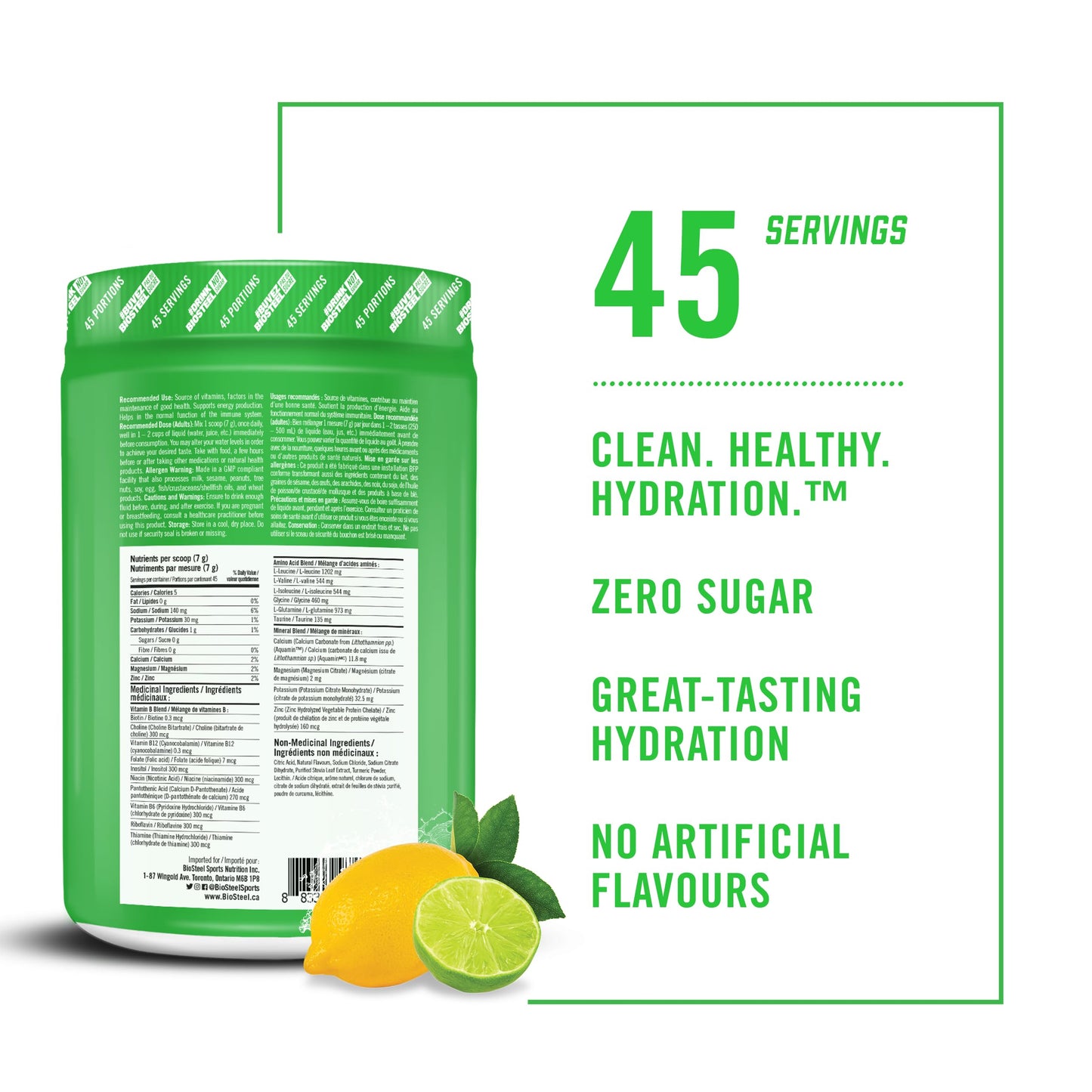 BioSteel Electrolyte Hydration Mix, Lemon Lime, 45 Servings