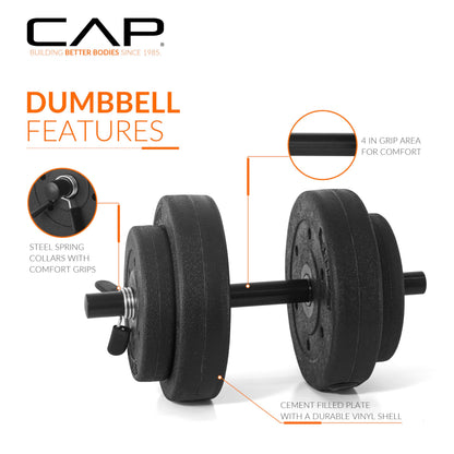 CAP Barbell 40-Pound Adjustable Cement Dumbbell Set – Versatile Vinyl Coated Weights for Home Gym Excellence CAP