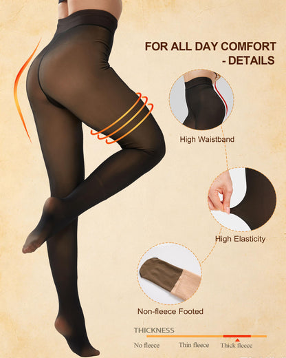 DUCMODA Womens Fleece Lined Tights Fake Translucent Warm Leggings-Black S 🍁 All In One Marketplace Canada