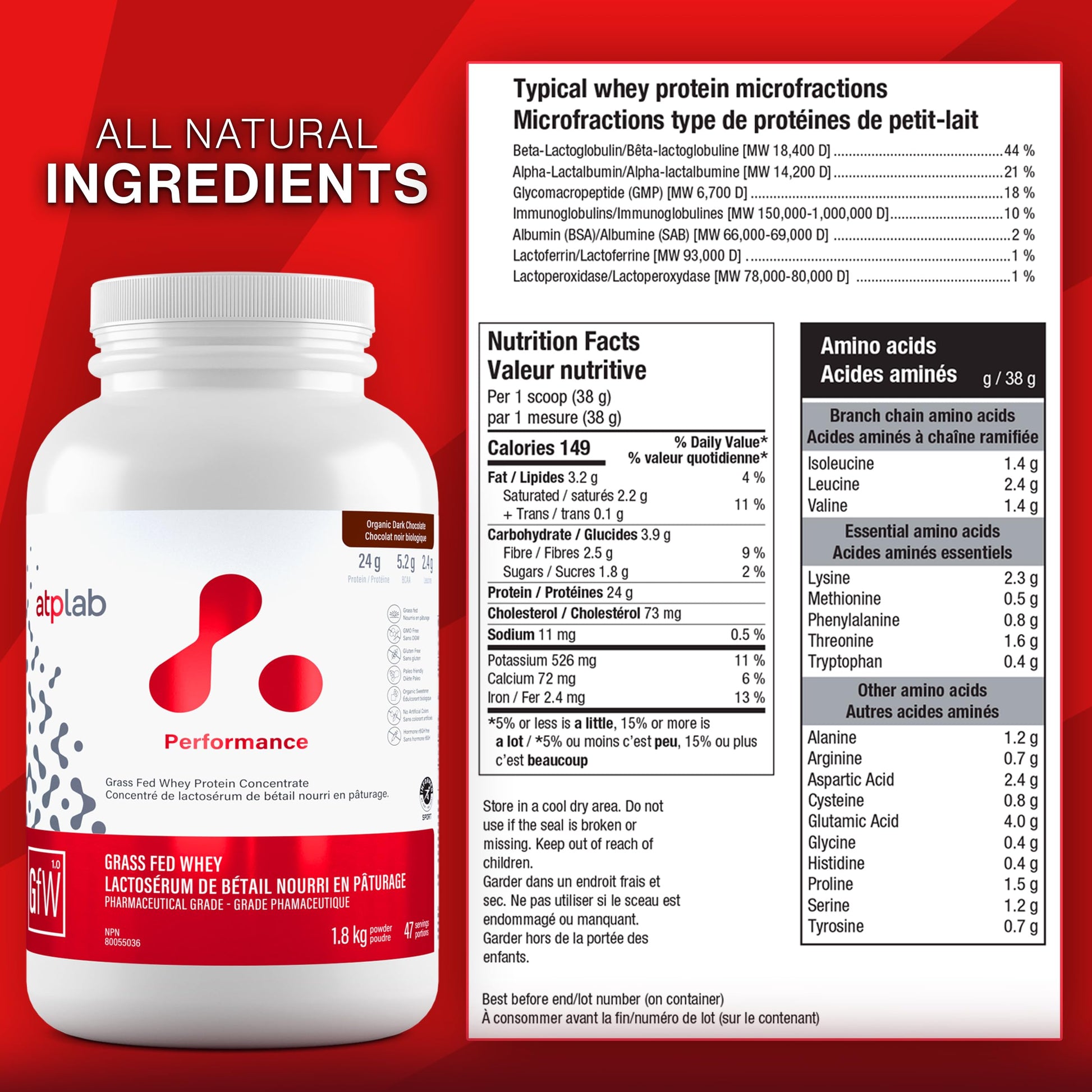 ATP LAB Grass Fed Whey Protein Concentrate - Organic Dark Chocolate - 1.8kg (47 Servings)