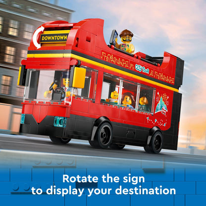 LEGO City Red Double-Decker Sightseeing Bus Toy Vehicle Set, Birthday Gift for 7 Year Olds, London Bus, for Kids, Double-Decker Bus Toy, 5 Characters Including a Baby and Stroller, 60407 LEGO