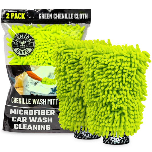 Chemical Guys Chenille Premium Scratch-Free Microfiber Wash Mitt Green, Great for Cars, Trucks, SUVs, RVs & More (2 Pack)