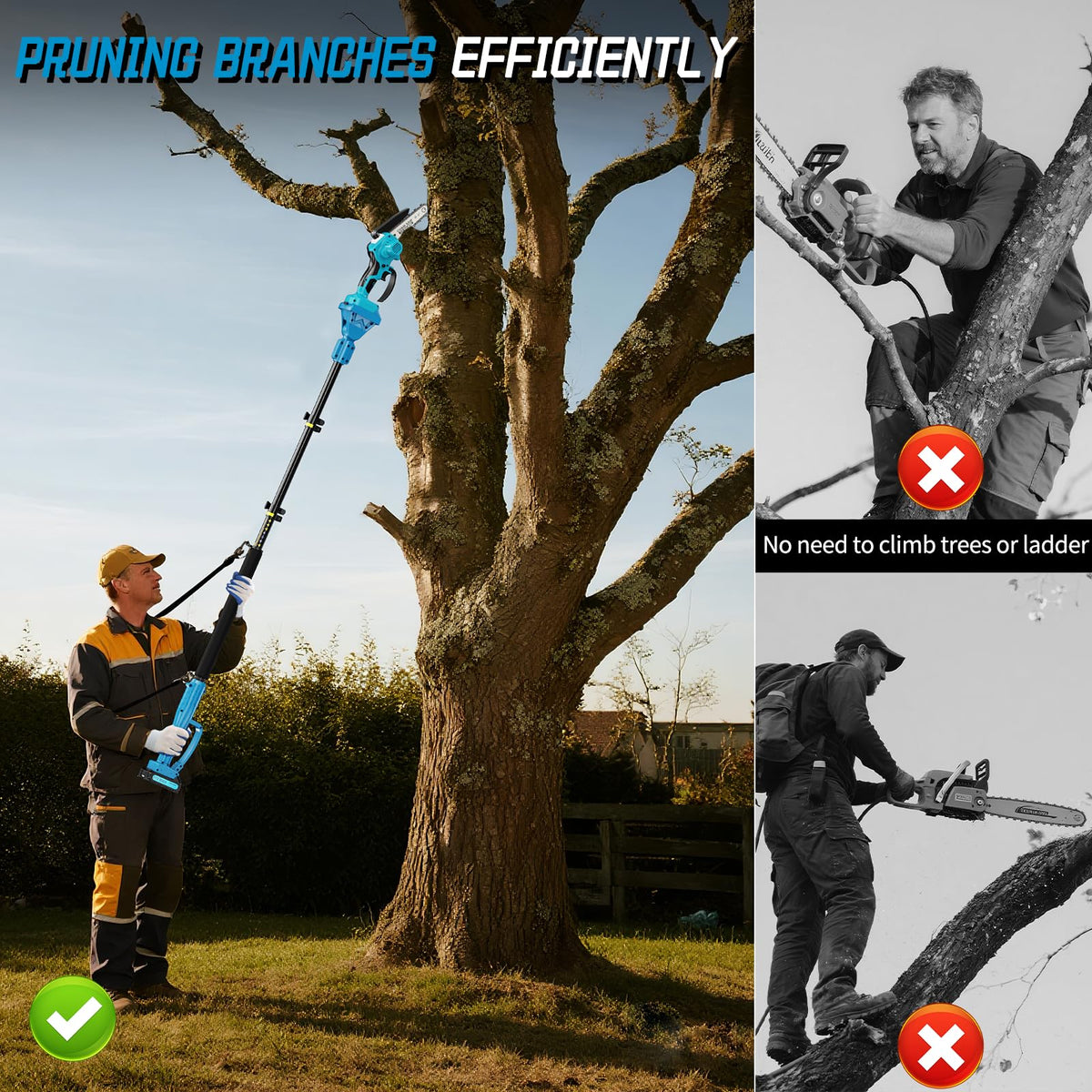 Mini Chainsaw＆6 Inch Pole Saw 2-in-1,with Extension Pole, Automatic Oiler with 2 Battery,Tree Trimmer Limb Branch & Pole Pruner,Holiday Gifts for Men, Fathers & Gardening Enthusiasts 🍁 All In One Marketplace Canada