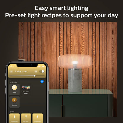 Philips Hue Smart LED A19 Bulb, Warm White Light 2700K, E26 Base, 10.5W, 1100 Lumens, Dimmable, Works with Alexa, Google Assistant, and Apple Home, 1 Pack
