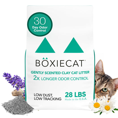 Boxie Premium Gently Scented Cat Litter 30 Day Odor Control Clumping Clay Kitty Litter, 99.9% Dust-Free, No Fillers, 28 lb