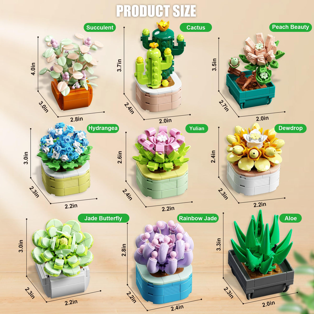 TYCOLE Tiny Flowers Succulents Artificial Plant Set-Creative Botanical Building Block 9 in 1 Toy, Botanical Collection for Office&Home Decor,Christmas Birthday Gift for Adults and Kids 8-12(832 PCS) 🍁 All In One Marketplace Canada